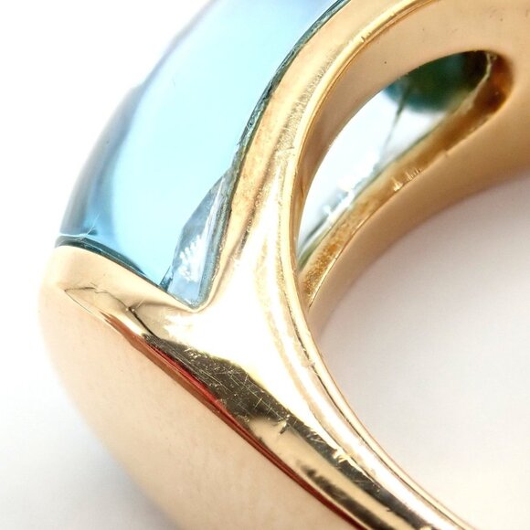 Authentic Bulgari Bvlgari Tronchetto 18k Yellow Gold Blue Topaz Ring sz 5.5 - Picture 5 of 11